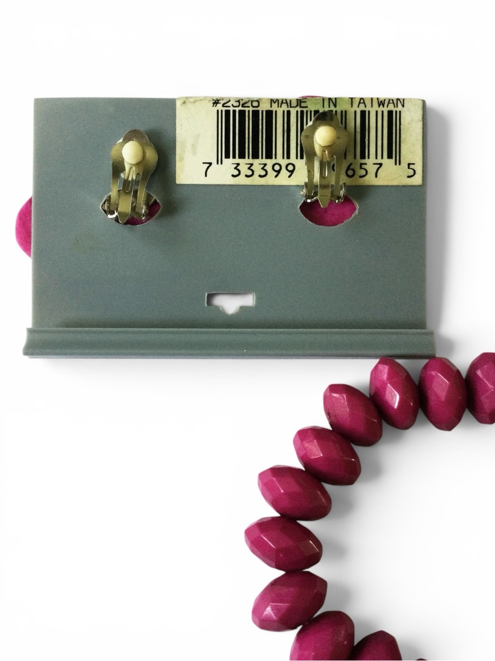 Vtg Magenta Acrylic Faceted Stretch Bracelet + Ornate Gold‑Tone Clip‑On Earrings - Picture 8 of 10